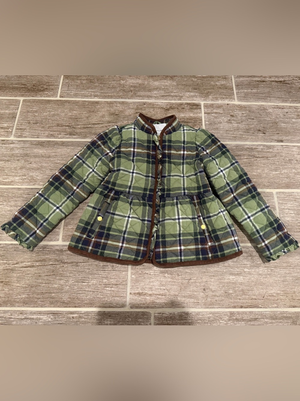 JANIE AND JACK THE EQUESTRIAN PLAID JACKET COAT TOP RUFFLE GREEN GIRLS